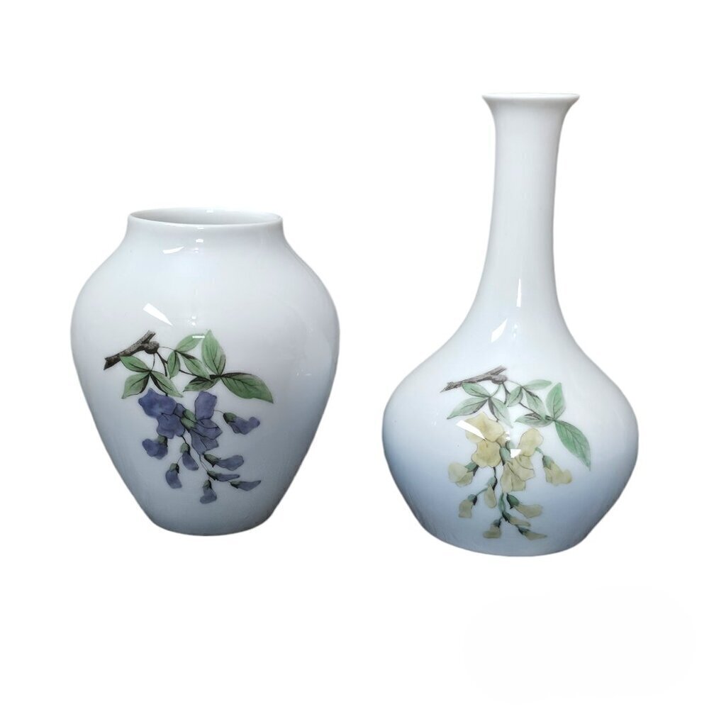 Bing & Grondahl B&G Copenhagen Vintage Porcelain Floral Vase Set of Two